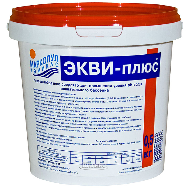 Химия для бассейнов ЭКВИ-ПЛЮС, 0,5кг ведро, гранулы для повышения уровня рН воды, уп.12