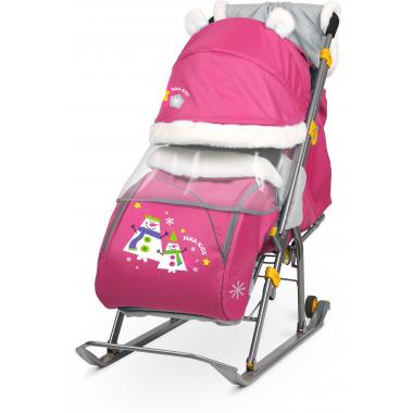 Санки-коляска Ника детям 6 НД6 со снеговиками розовый