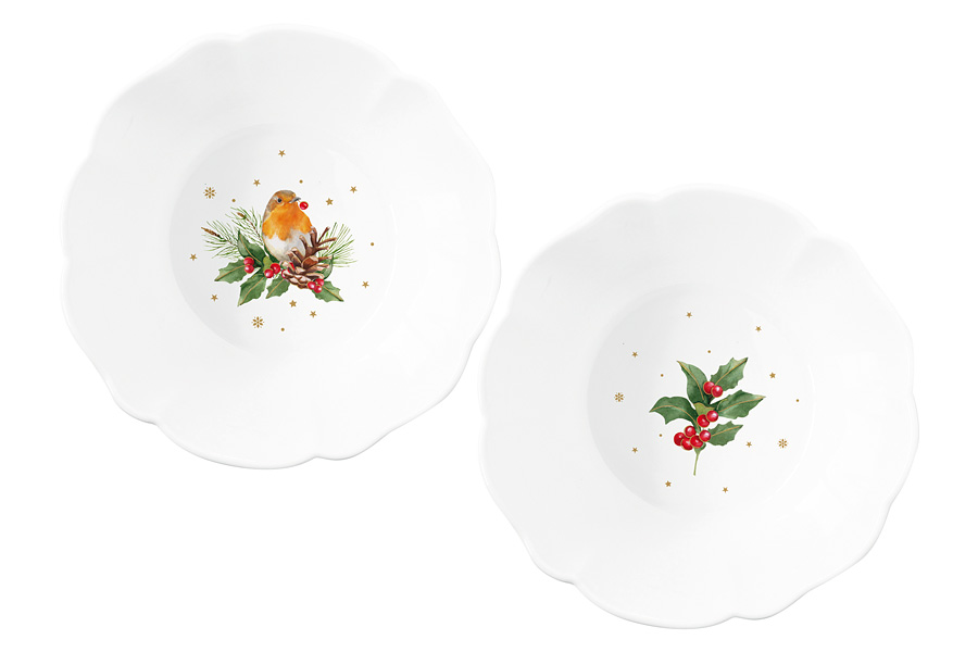 Набор салатников 2шт 14см "Рождественские ягоды" в подарочной упаковке.