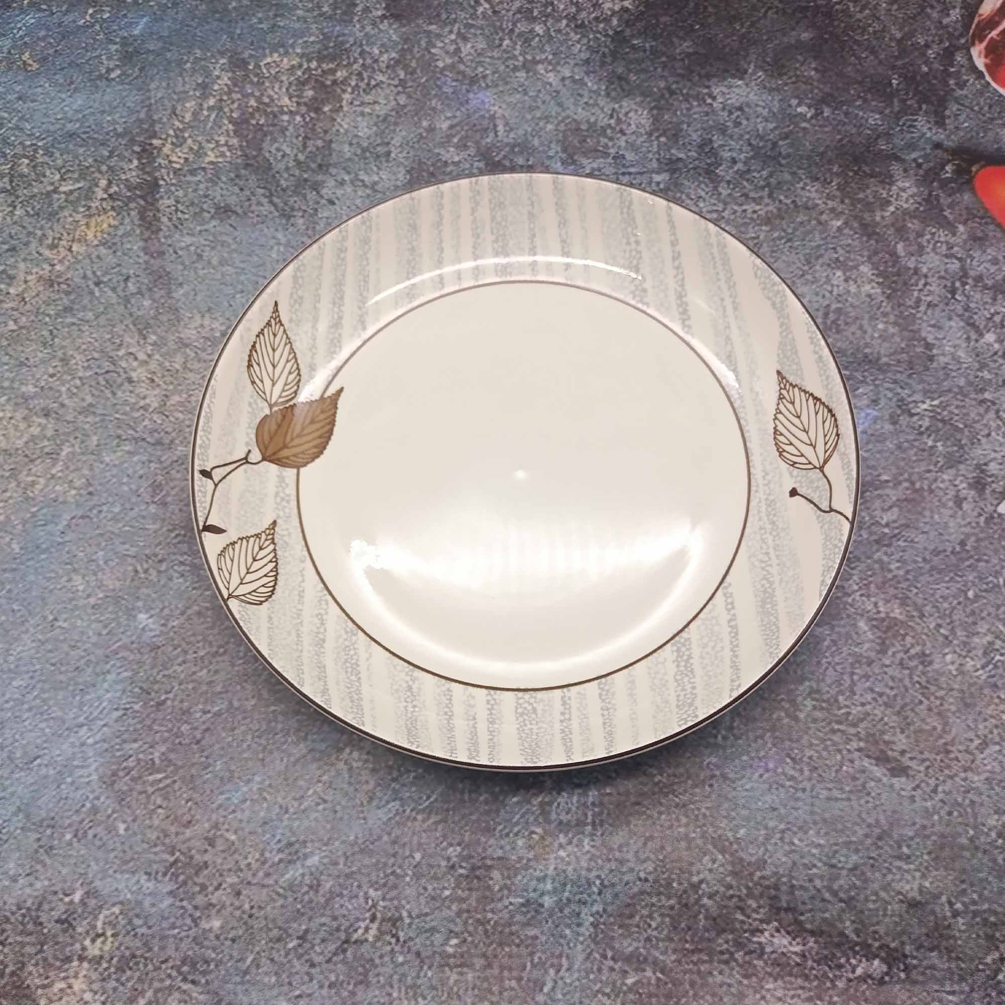 Тарелка 220мм круглая мелкая с узором РД84816 листик