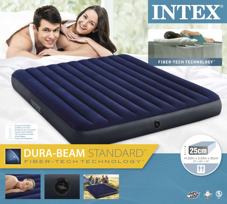 Матрас надувной флокированный 183х203х25см "Classic" до 272кг, Intex