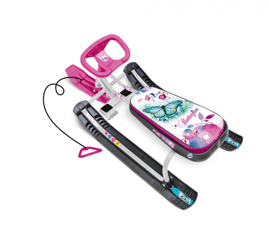 Снегокат "Тимка спорт 1+" ТС1+/Б с бабочками (белый каркас)