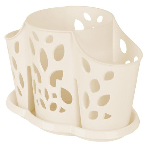 Подставка для столовых приборов 3х-секционная 18х11х13см, пластик молочный туман