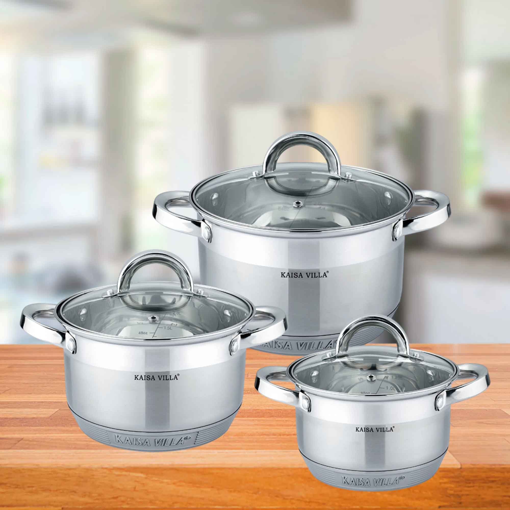 Набор посуды нержавеющая сталь, 3пр 2,9л, 3,9л, 5,1л, крышка стекло  РД84182