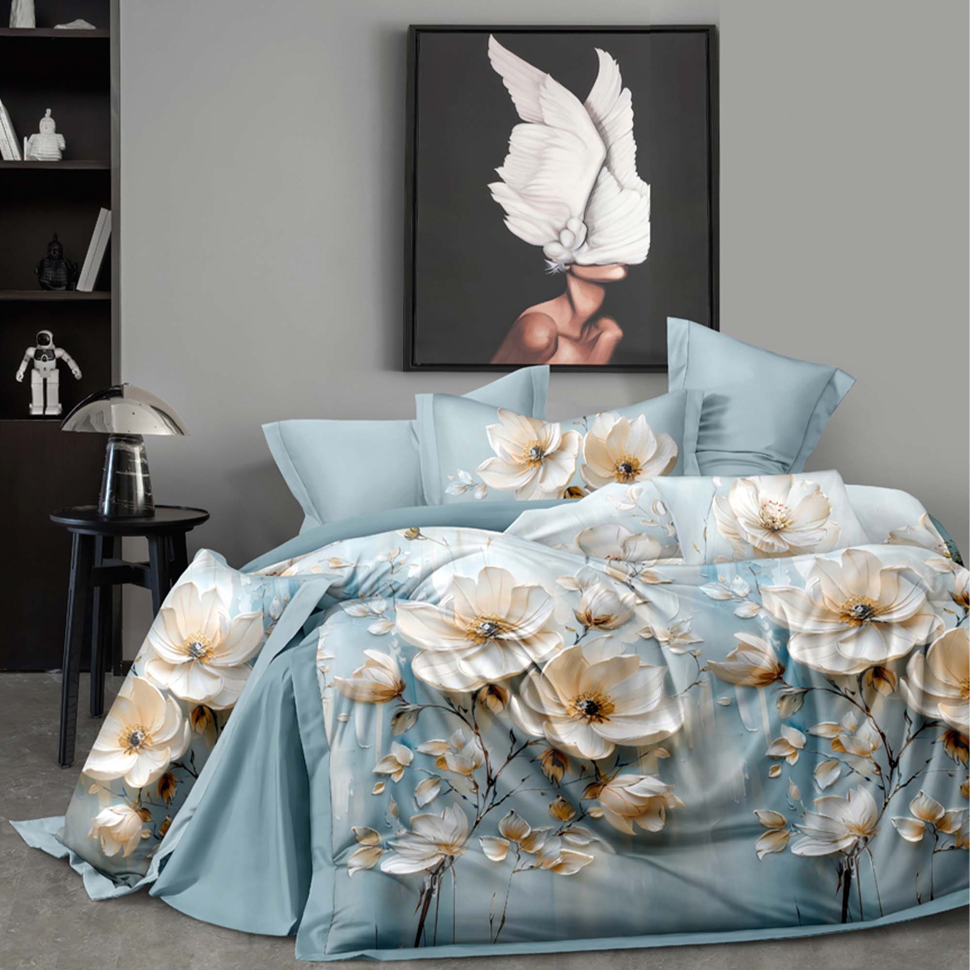 Комплект постельного белья Семейный (70*70) ДомВелл Поплин Соловушка 8038 Абелия