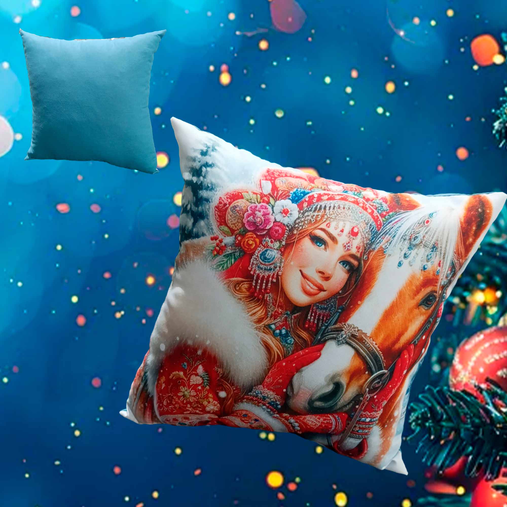 Подушка 35*35 ДомВелл габардин, поплин Зимняя краса