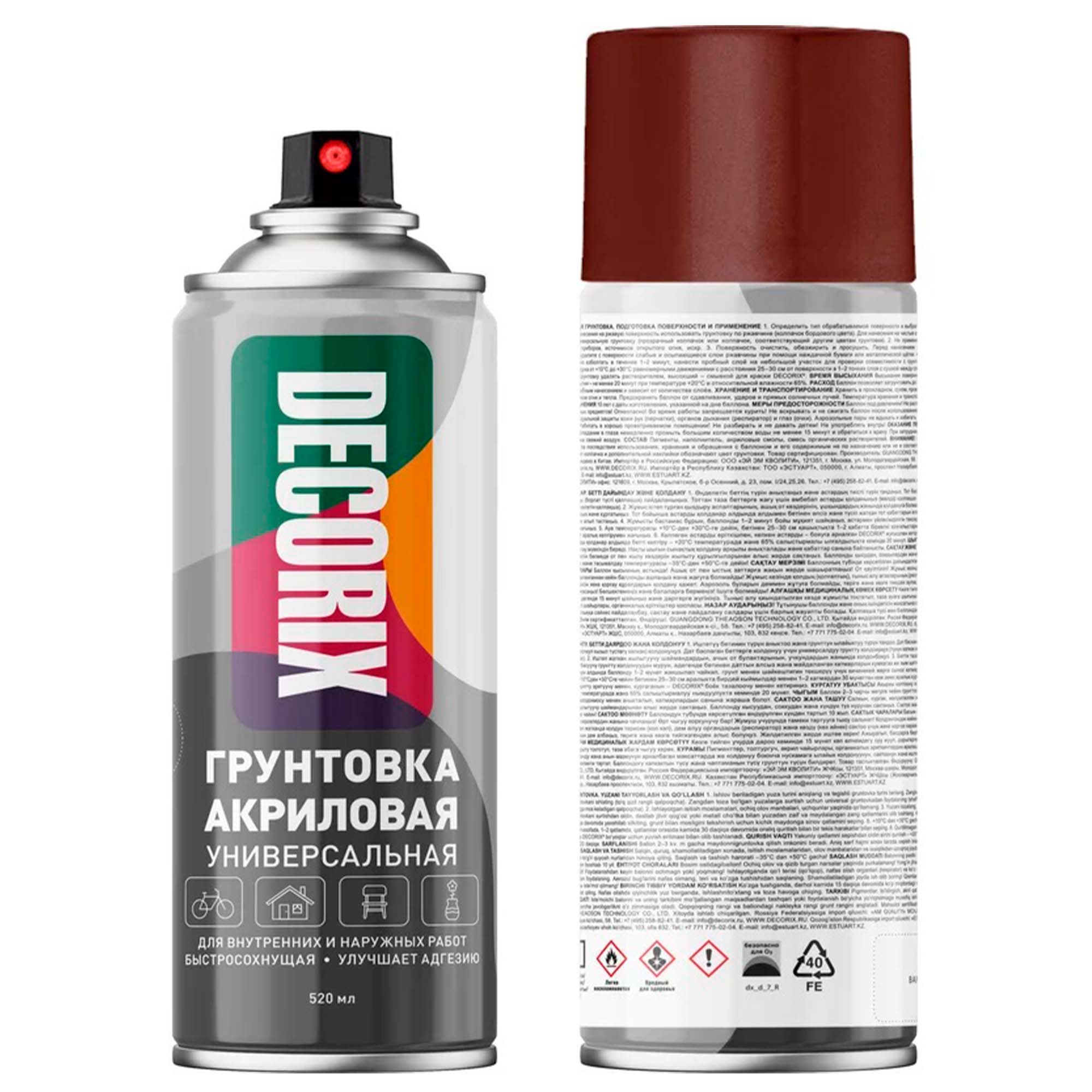 Грунтовка акриловая 0,52л аэрозольная по ржавчине DECORIX красно-коричневая 0108-11 DX 
