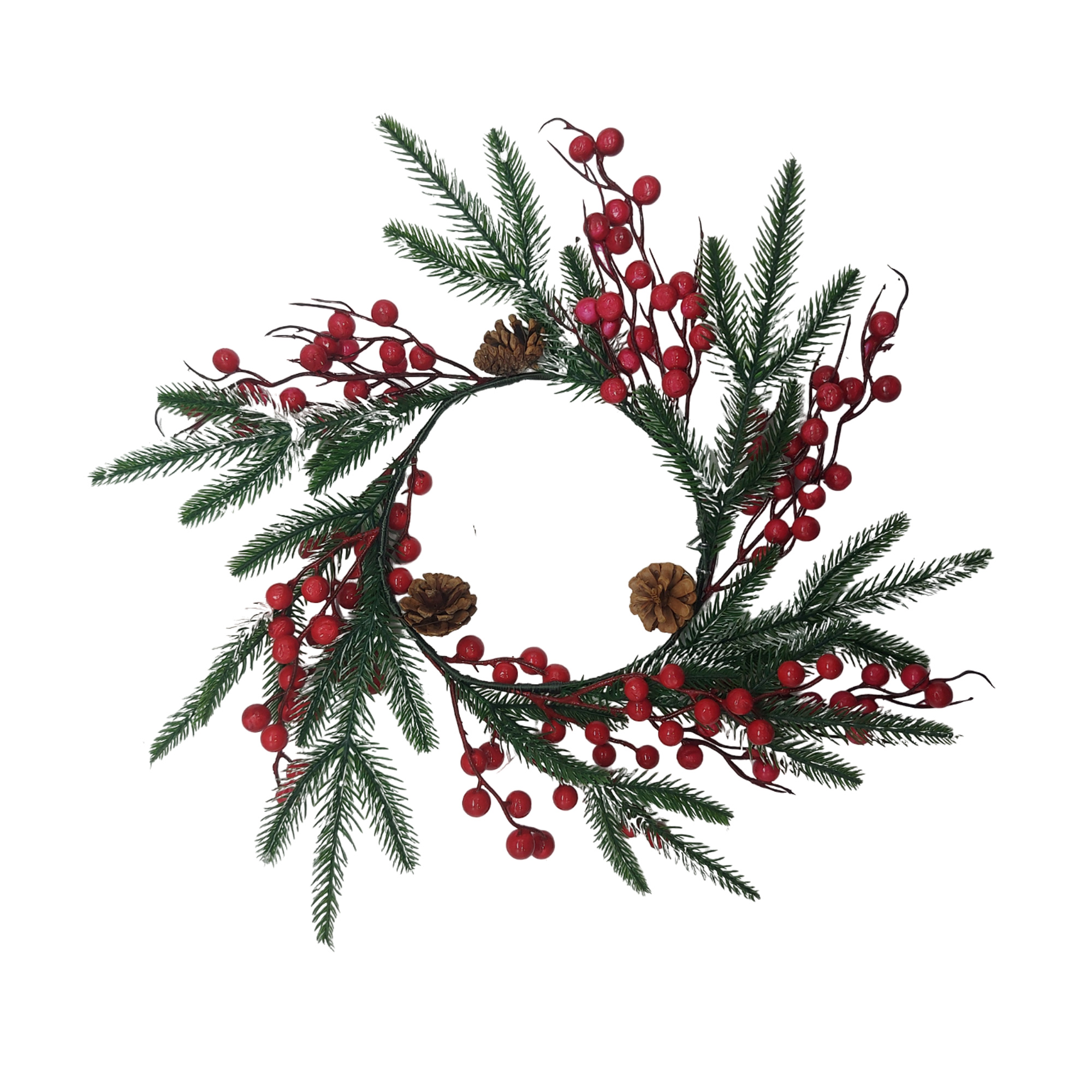 Венок новогодний 40см с красными ягодами РД44808