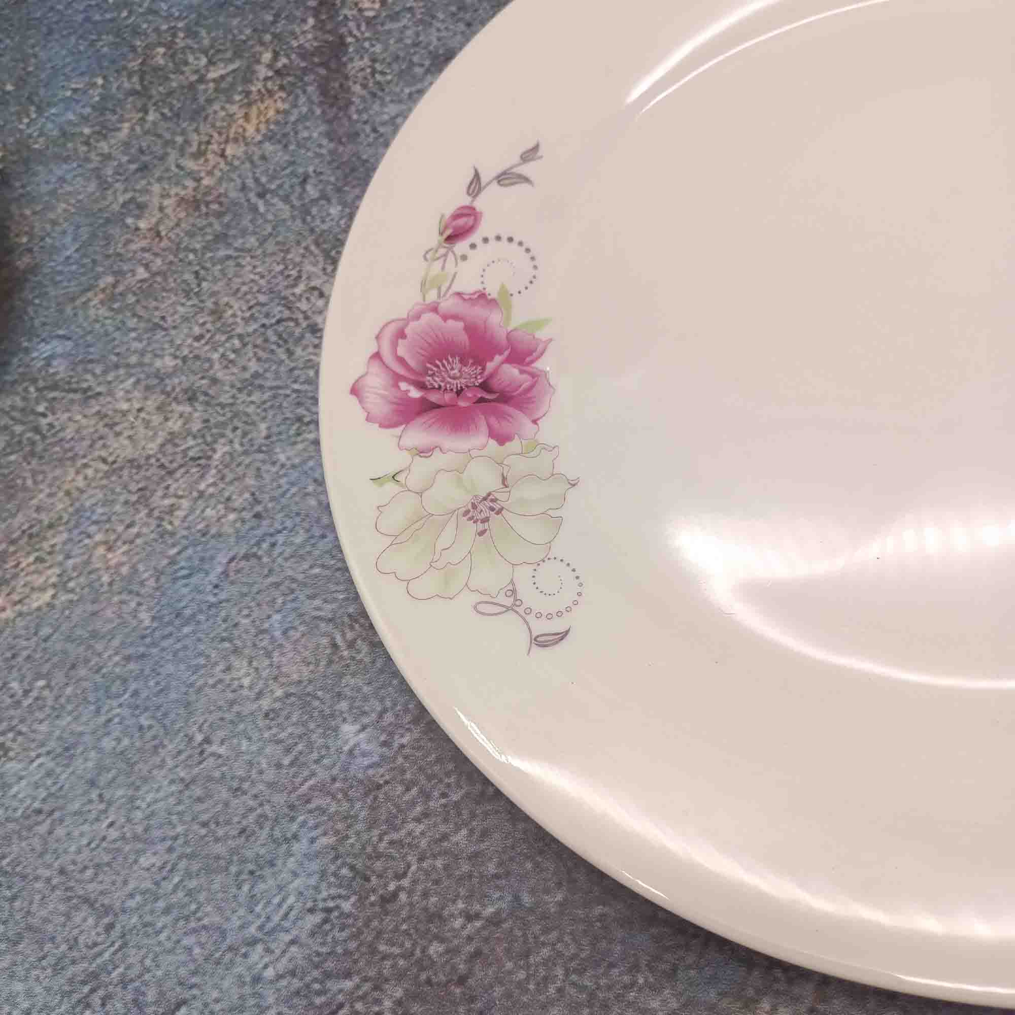 Тарелка 250мм круглая, белая с узором РД85226 шиповник