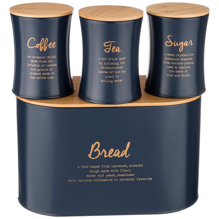 Набор Agness Midnight  хлебница 340х180х200мм, банка для сыпучих 3шт 950мл металл