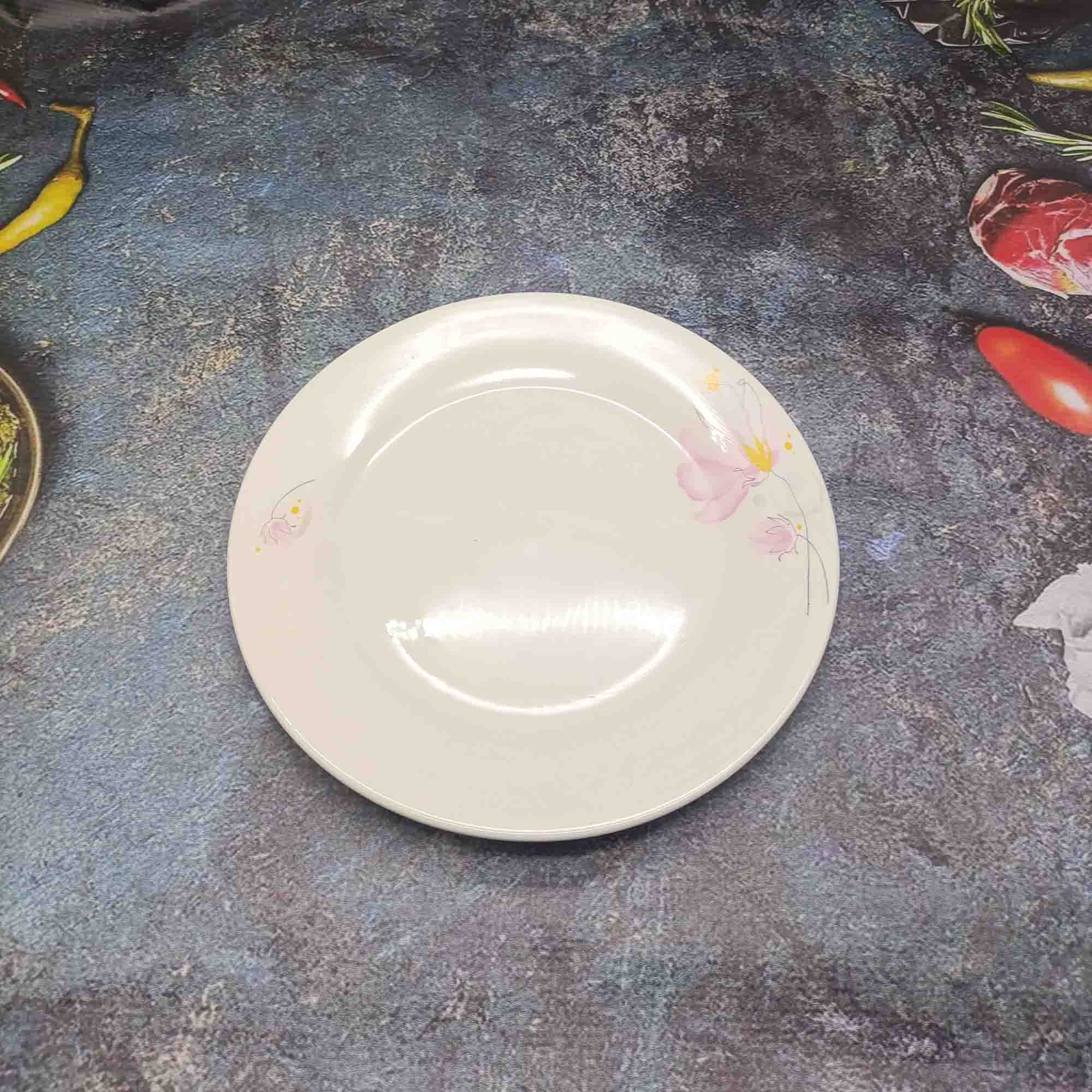 Тарелка 250мм круглая, белая с узором РД85257 розовый цветок