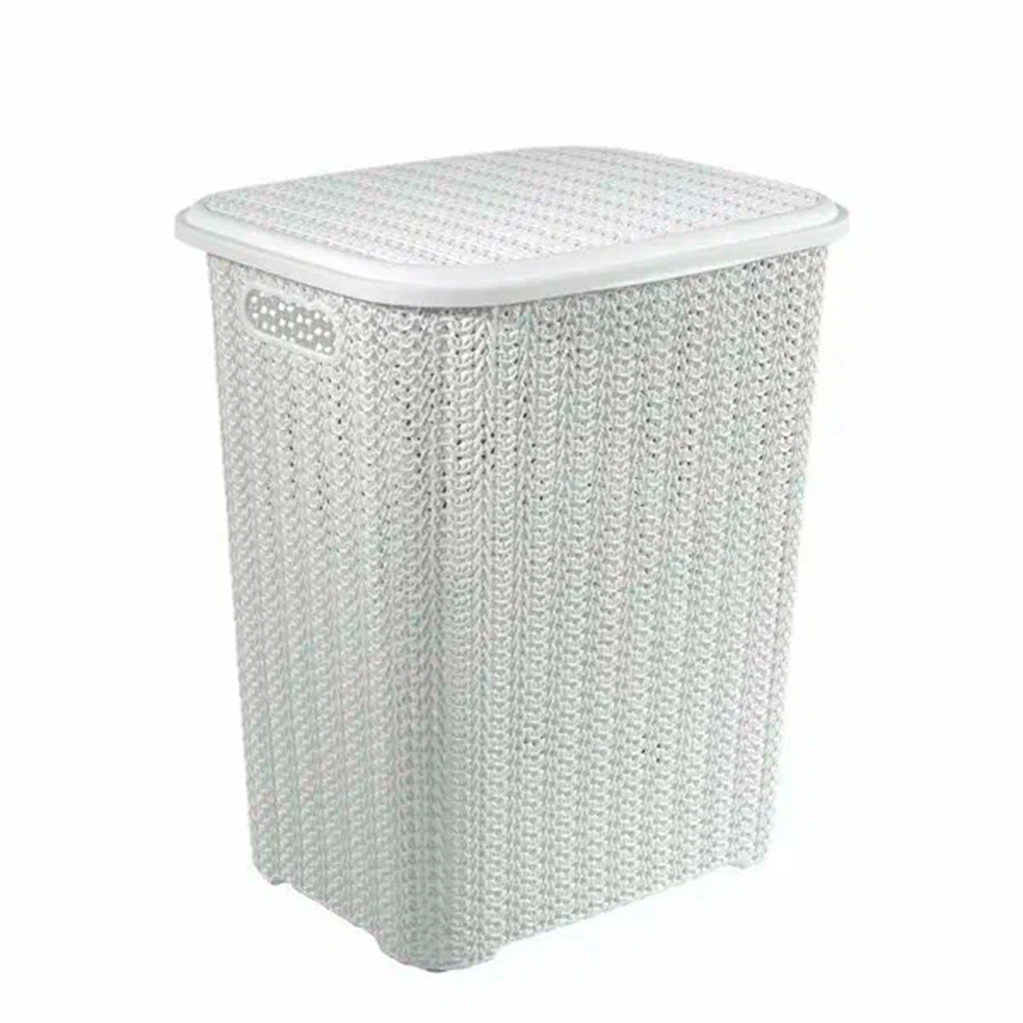 Корзина для белья 50л Вязанный узор белая  