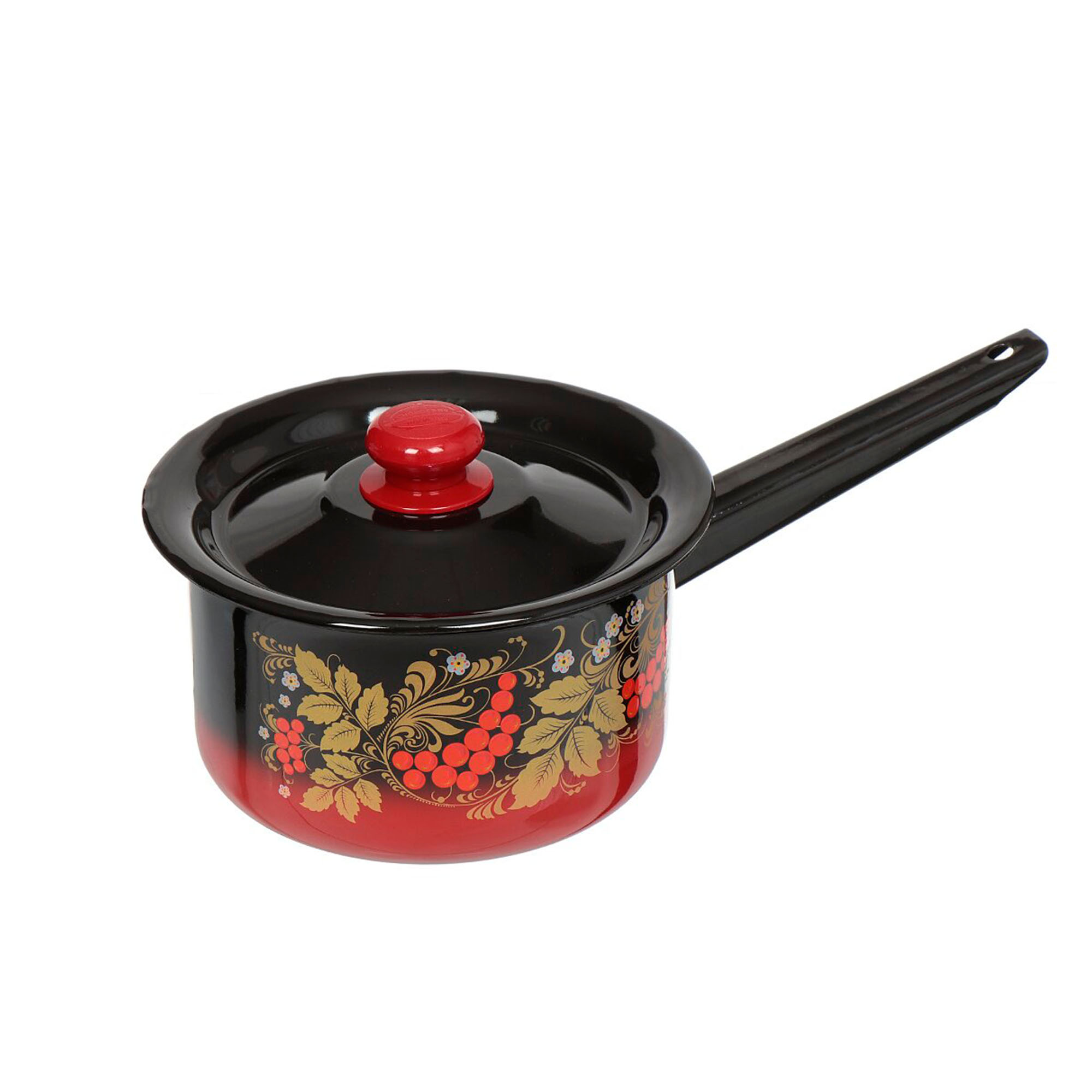 Ковш 2,0л с крышкой декор красно-чёрный, пл.кн.