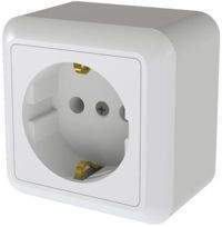 Розетка ОПТИМА ОУ 1 мест. 16 А бел., земля, изол. пластина, АБС-пластик РА16-376