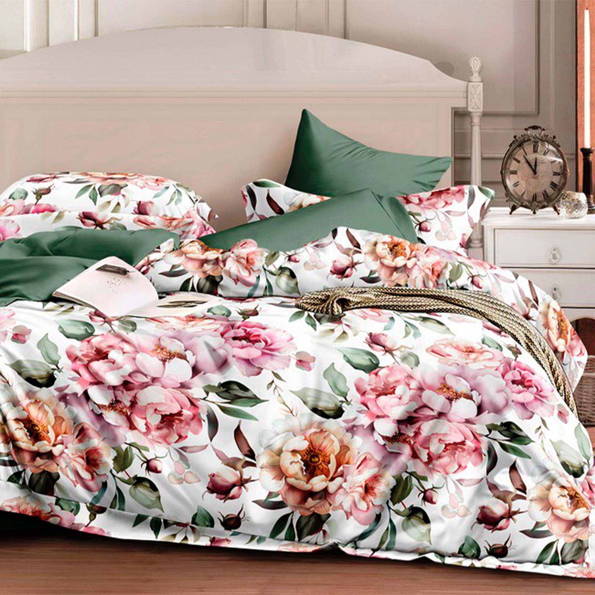 Простыня 150х215 ДомВелл (Поплин) 6909 А Пионы