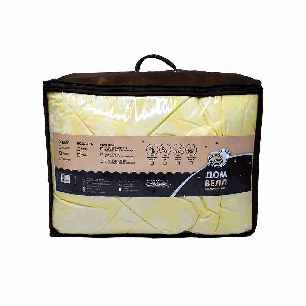 Одеяло 200х220 ДомВелл Овечья шерсть (Тик 100% х/б, чемодан) 