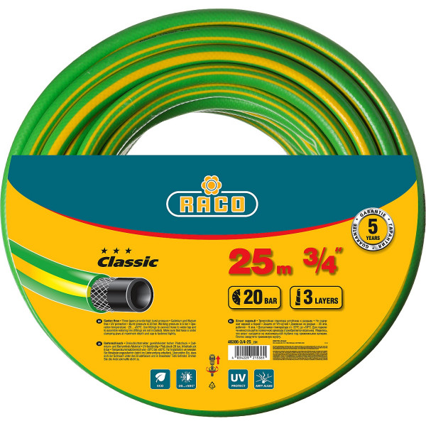 Шланг RACO CLASSIC поливочный, 20атм., армированный, 3-х слойный, 3/4"х25м