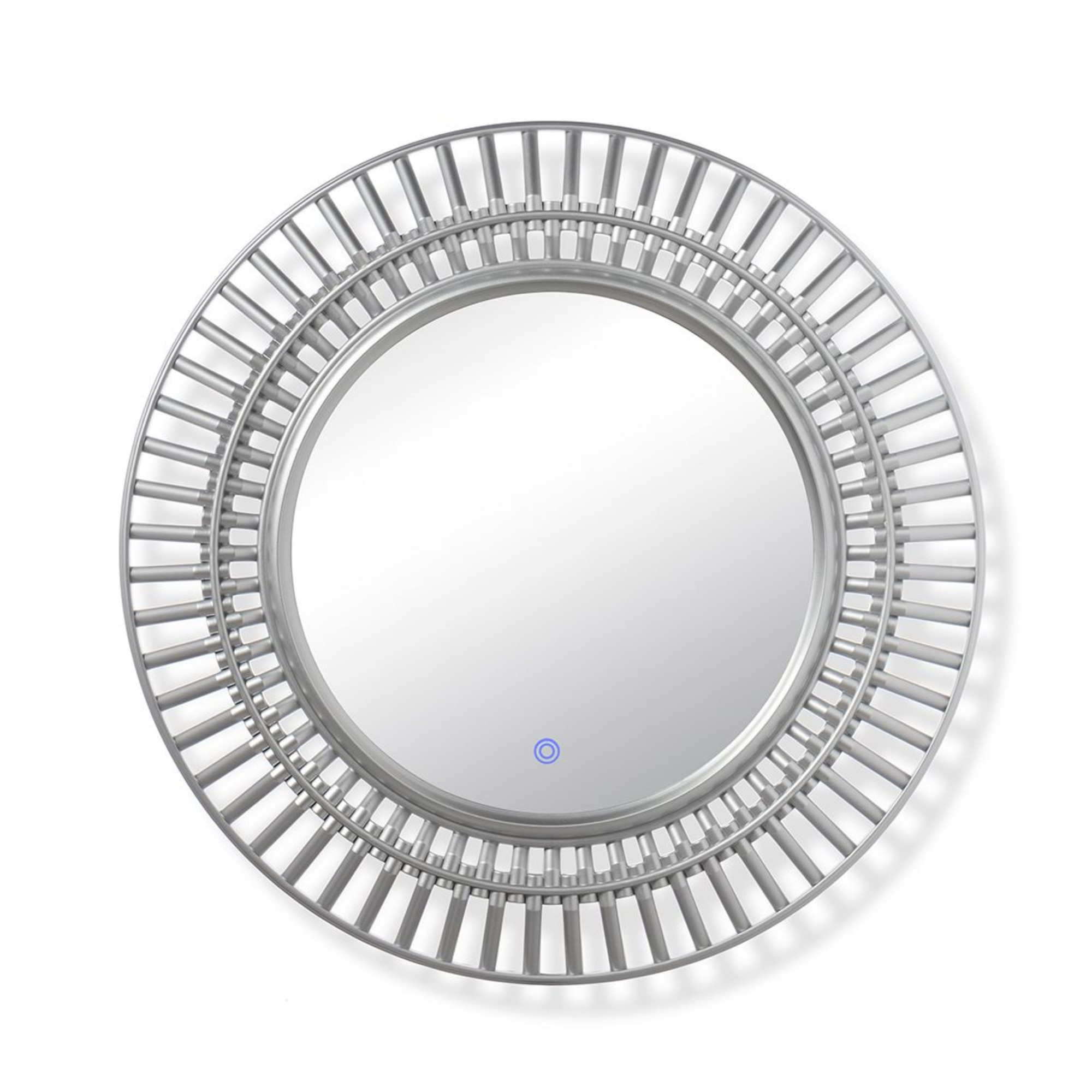 Зеркало с LED-подсветкой сенсорное, пластиковая рама, круг, d=51 см, серебро