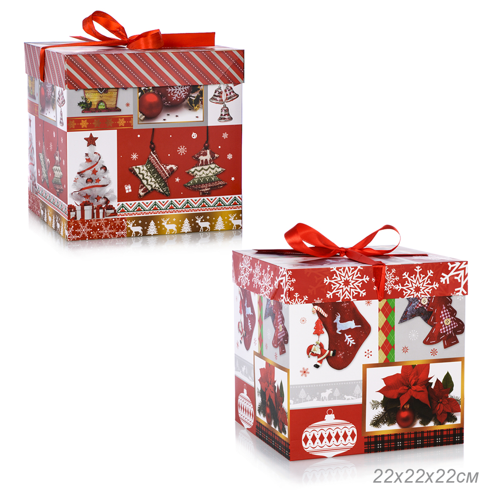 Коробка подарочная 22x22x22 см складная 117-L Новый год  Коробка подарочная 22x22x22 см складная 117-L Новый год