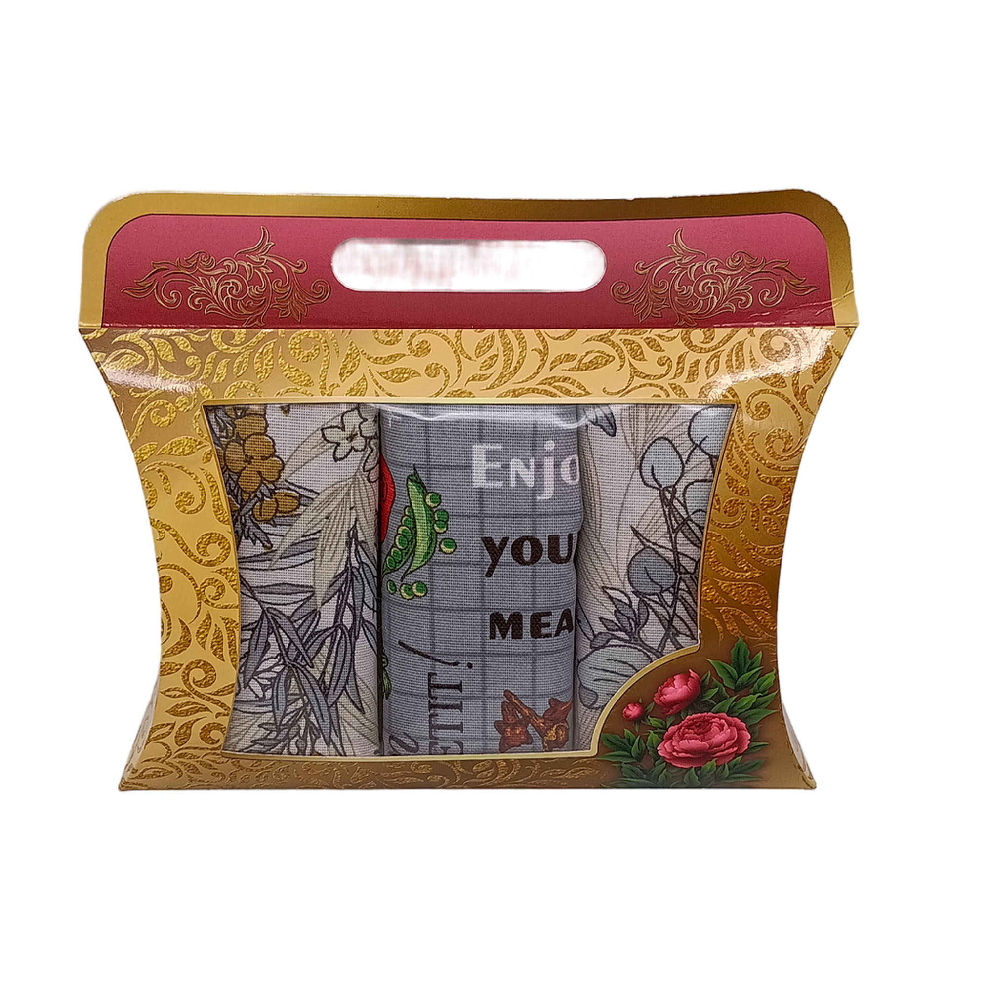 Набор подарочный ДомВелл (3шт 50*75 полотенец из рогожки) коробка сумочка