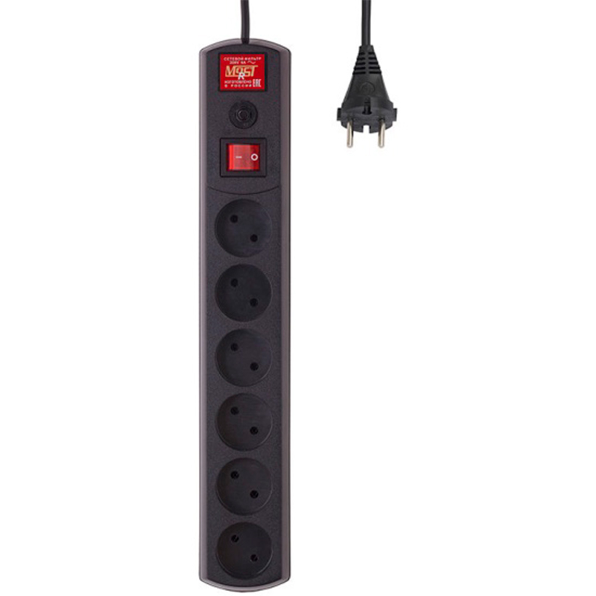 Фильтр сетевой 3м СУ10-005 16 А 5 гн с кнопкой ПВС 3х1 черный