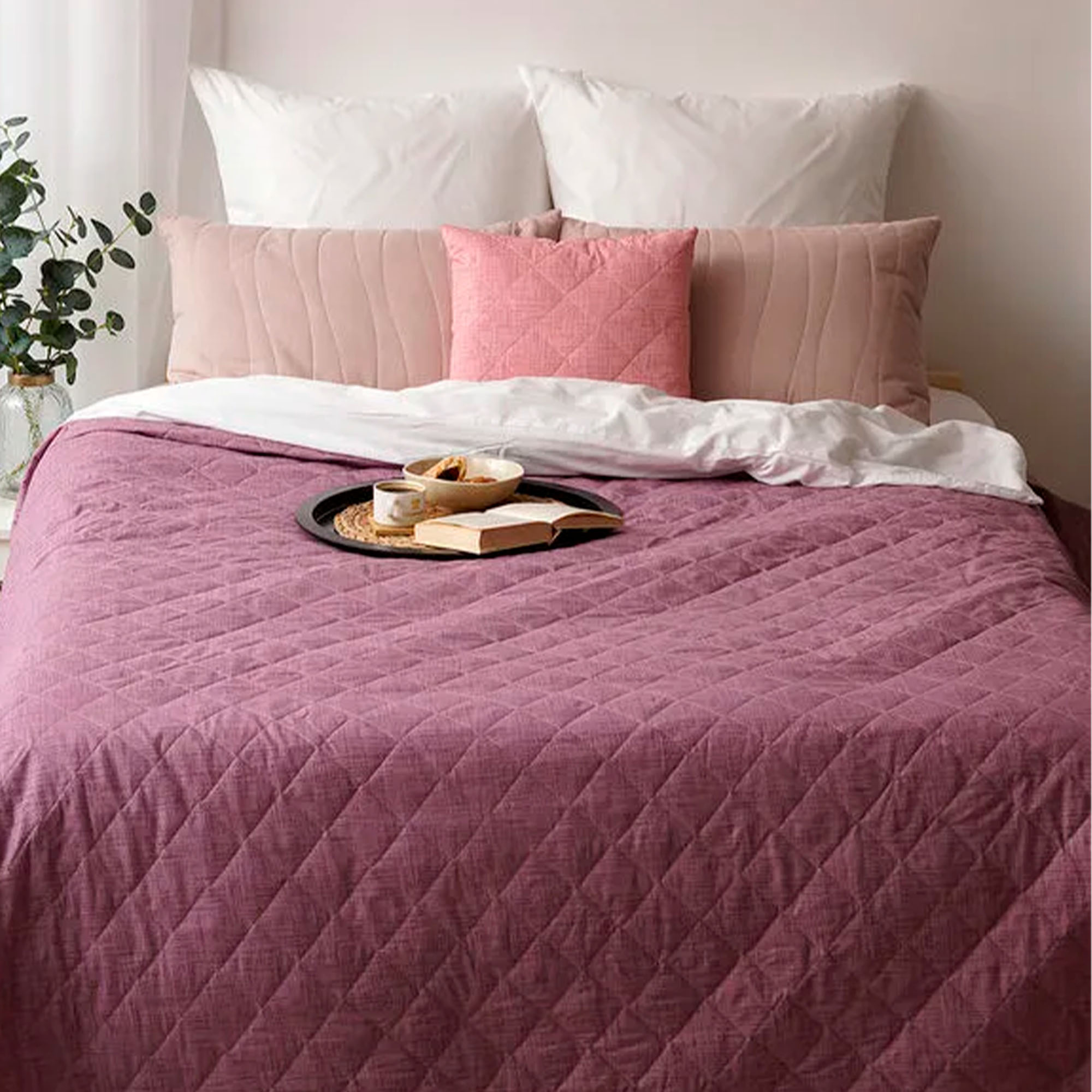 Покрывало стеганое 210*240 ДомВелл двустороннее Поплин Брусника