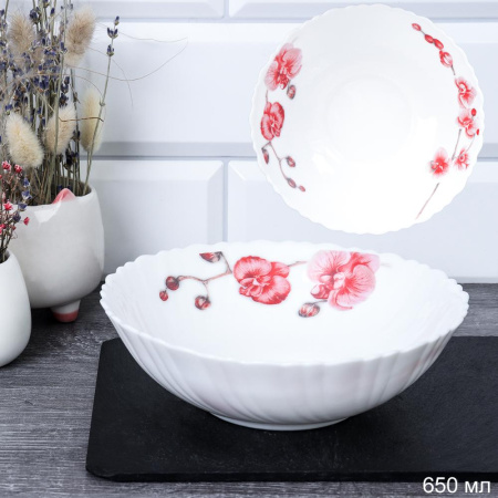 Салатник 650мл 175 мм тарелка глубокая TW-70 (6755) Орхидея на ветке