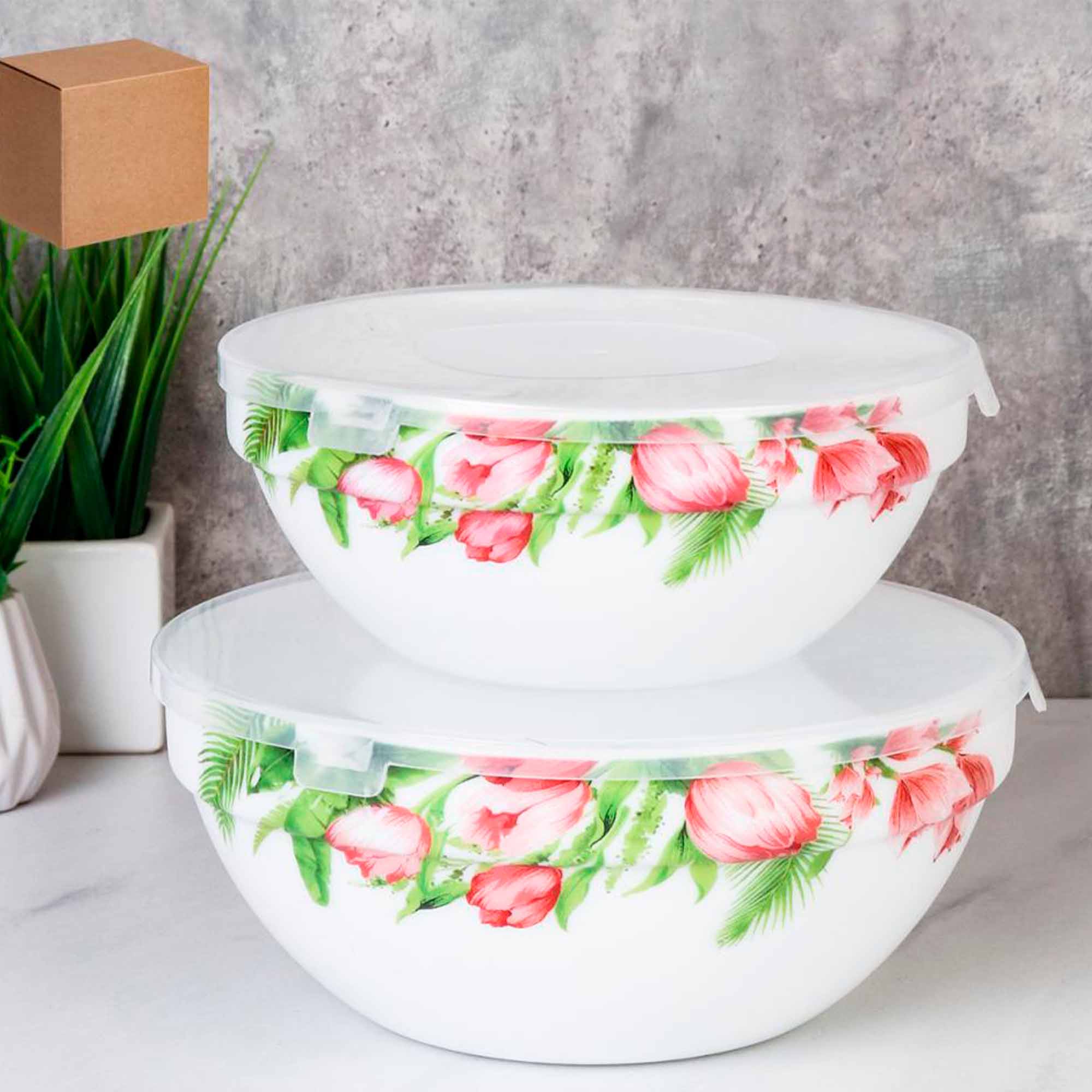 Салатник с крышкой 2 предмета GRAY-SW2A (7259)