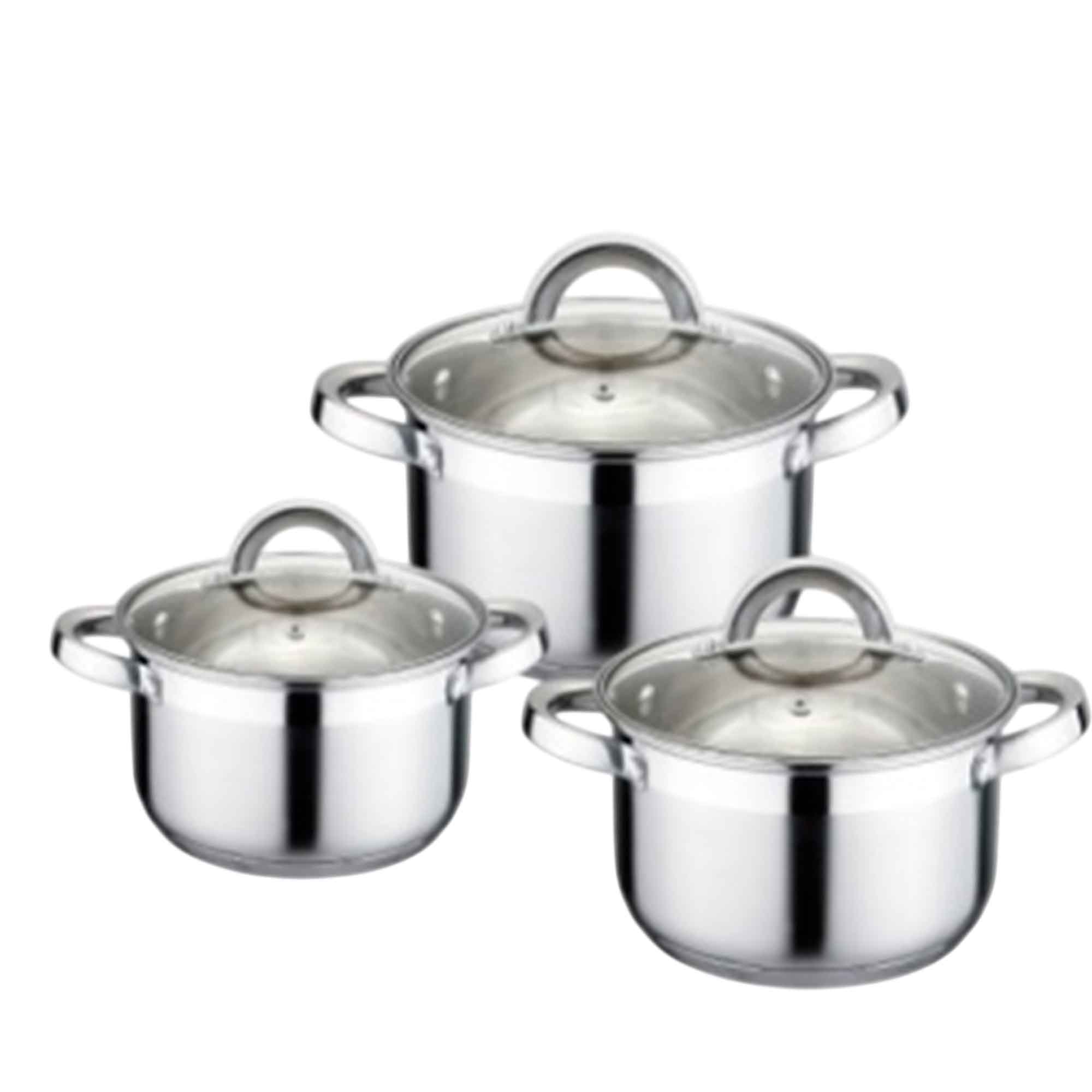 Набор посуды нержавеющая сталь,3пр 3,9л, 5,1л, 6,5л, крышка стекло РД84229