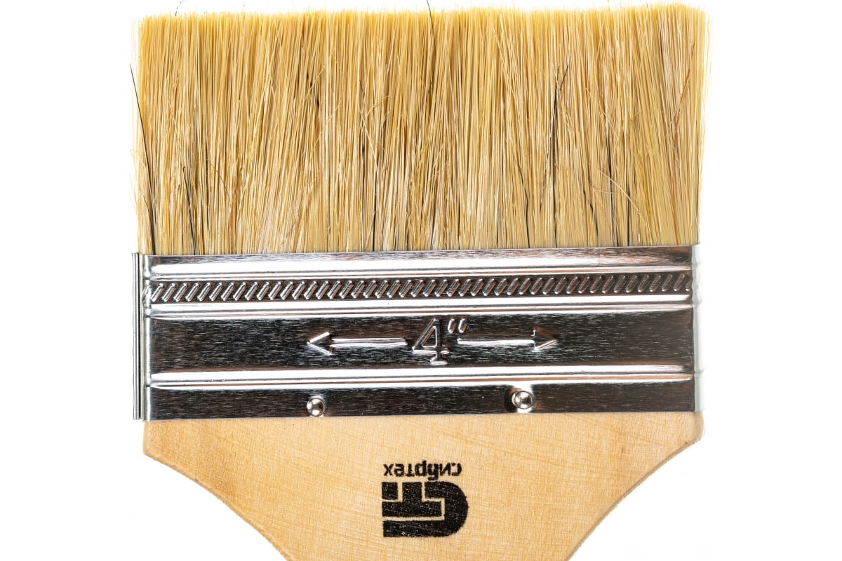 Кисть плоская 100мм, натуральная щетина, деревянная ручка, Сибртех