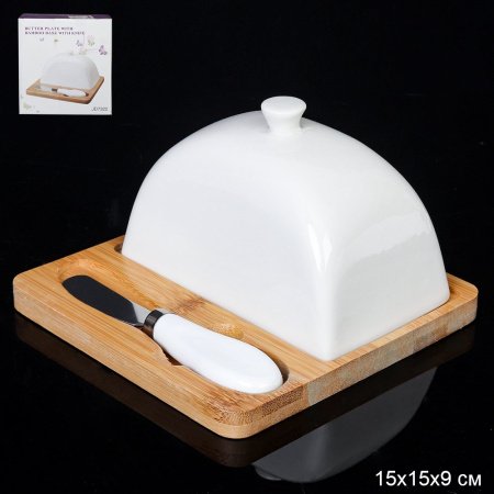 Масленка и нож JD7322 на деревянной подставке