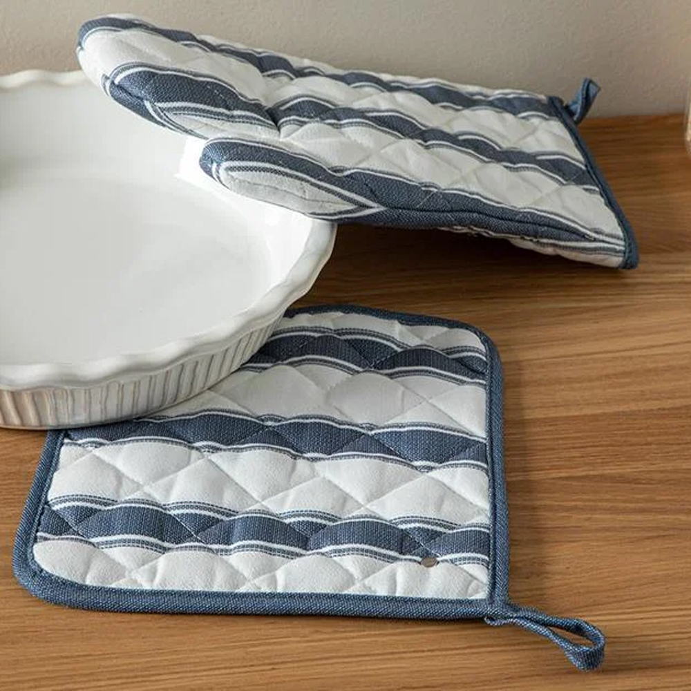 Набор кухонный текстильный  2пр (варежка, прихватка) 17x30см, 20x20см, Blue Lines Синий Набор кухонный текстильный  2пр (варежка, прихватка) 17x30см, 20x20см, Blue Lines Синий