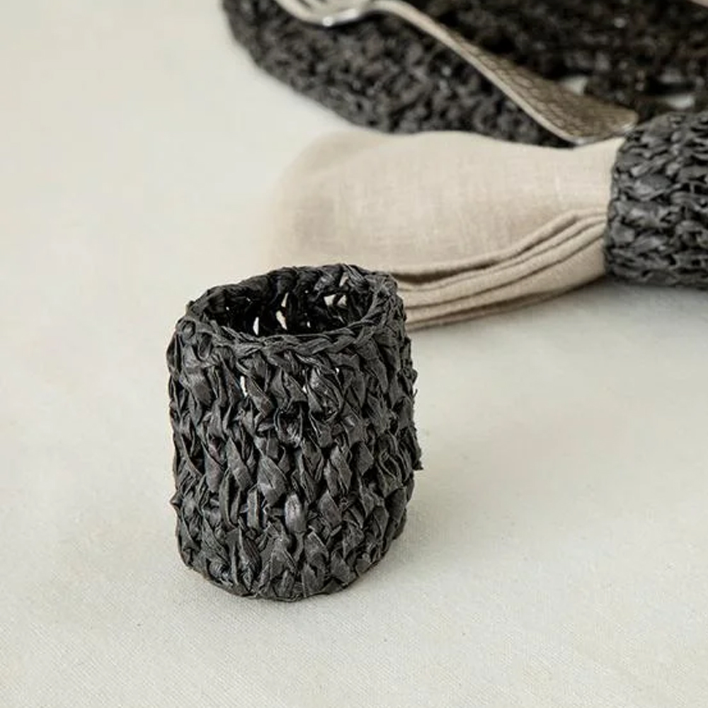 Кольцо для салфеток 6см, Straw Rope 2 шт. Черный Рафия