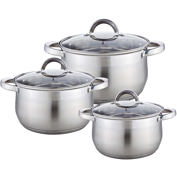 Набор посуды нержавеющая сталь, 3пр 2,1л, 2,9л, 3,9л крышка стекло