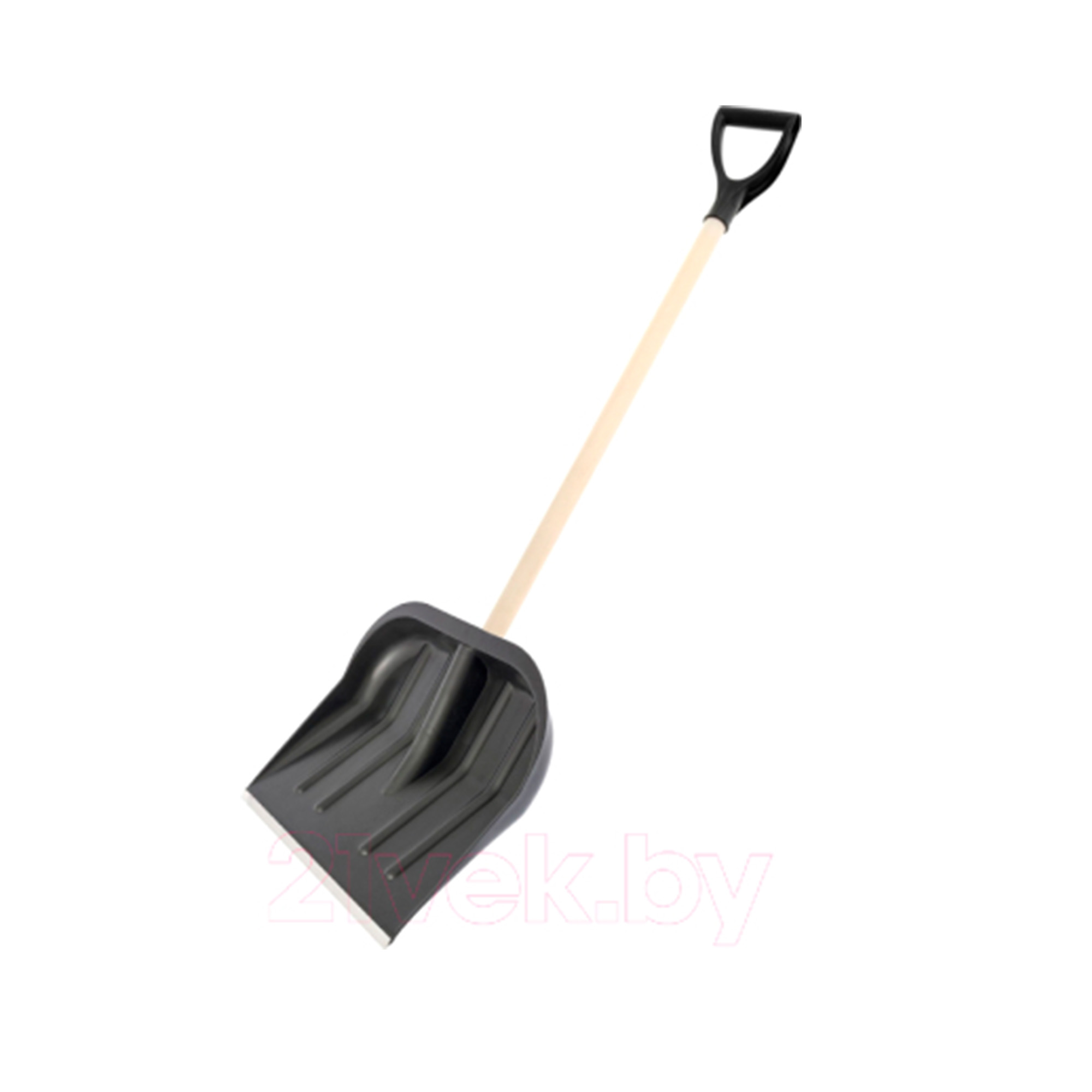 Лопата для снега "Тундра" 47х41 черная пластик,с планкой с  дерев. череноком и V ручкой