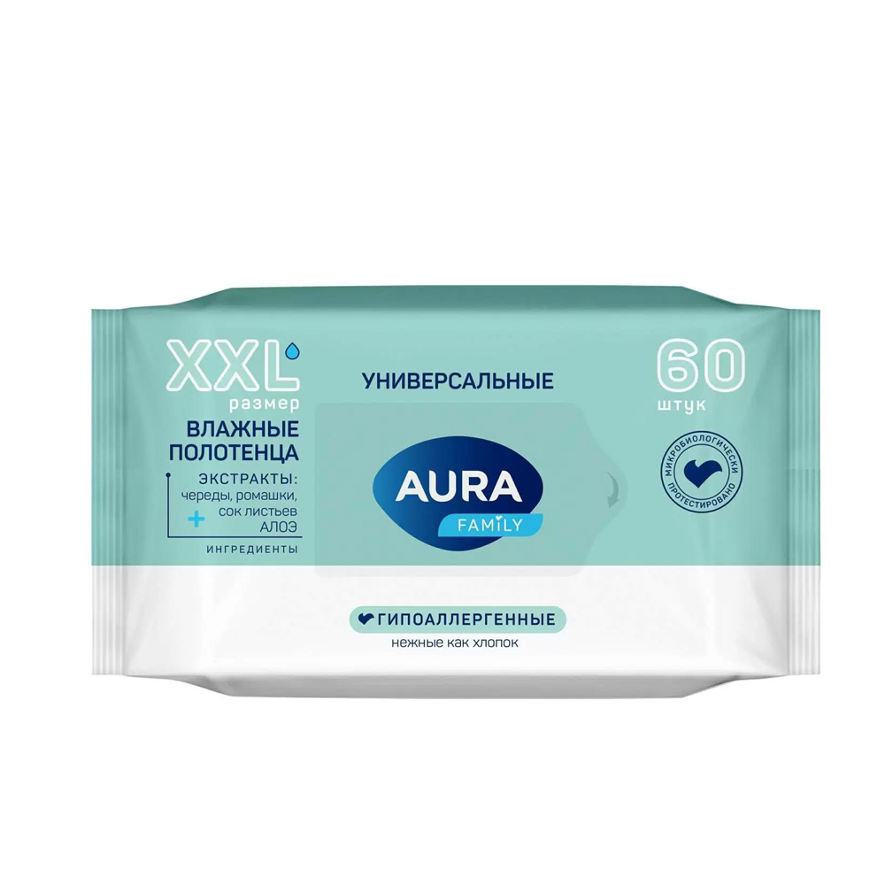 Полотенца влажные 60шт AURA Family big-pack Универсал