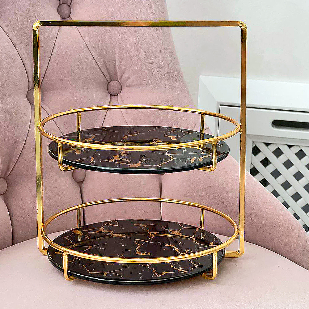 Блюдо 2-х ярусное "Черный мрамор" 22х22х27,5см