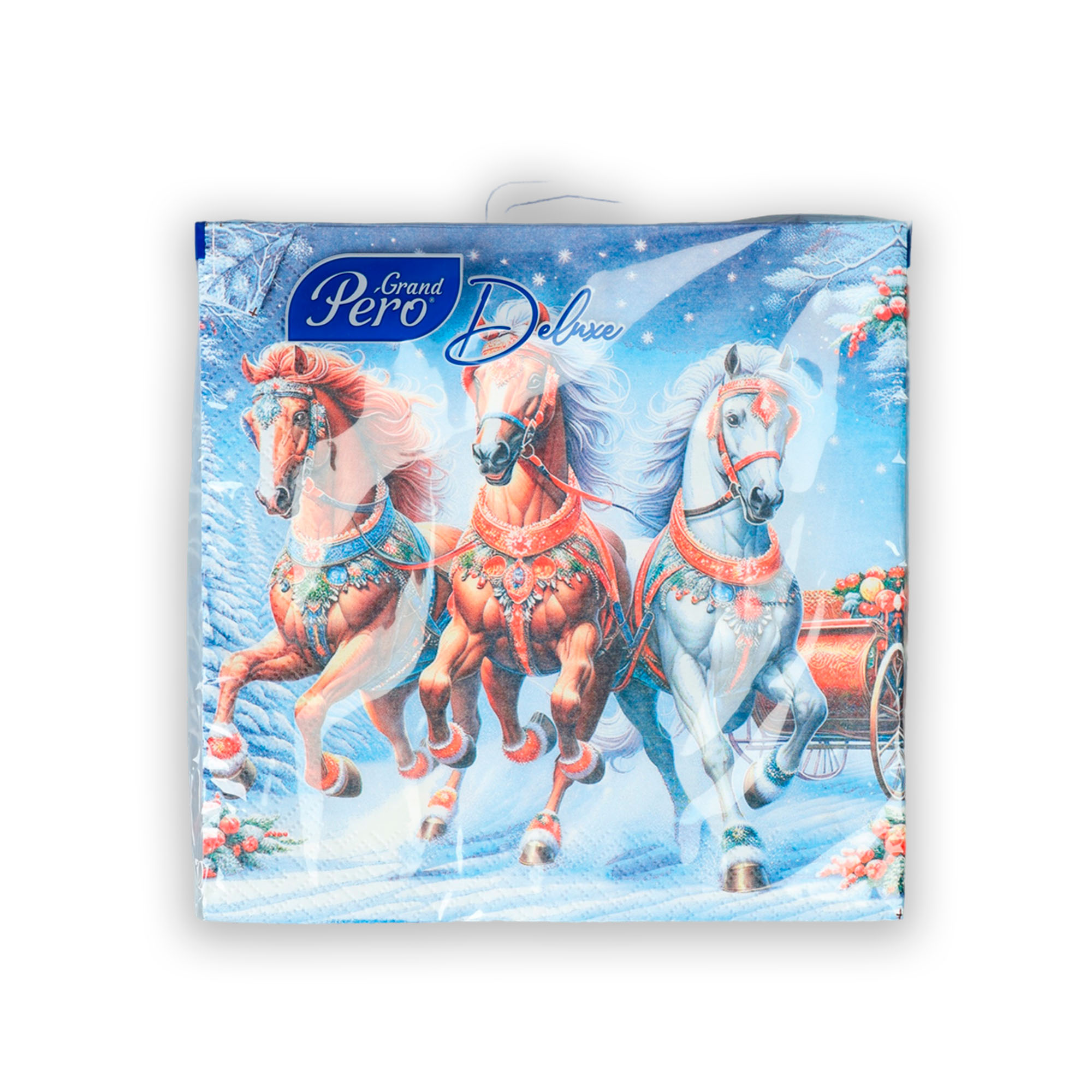 Салфетки бумажные 20л GrandPero Deluxe 33х33 "Зимняя тройка" 3сл