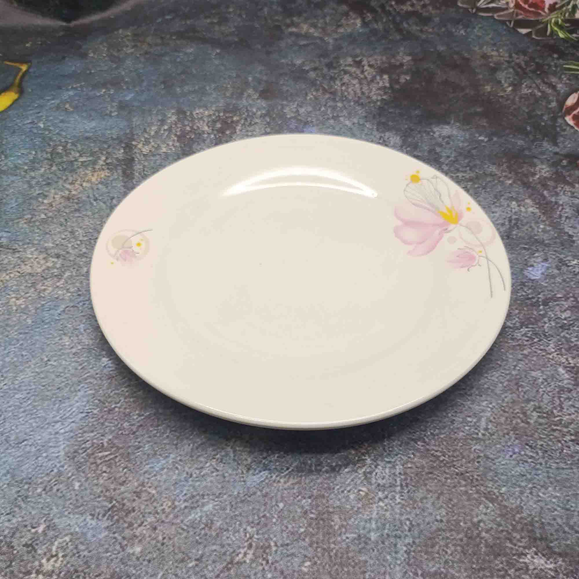 Тарелка 250мм круглая, белая с узором РД85257 розовый цветок