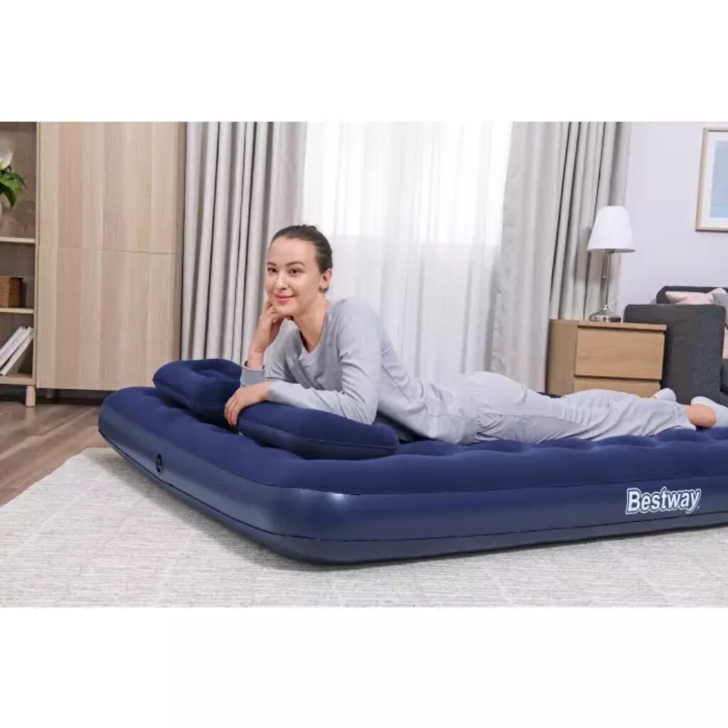 Матрас надувной флокированный 203х152хх22см с подушками и насосом, до 300кг, уп.3