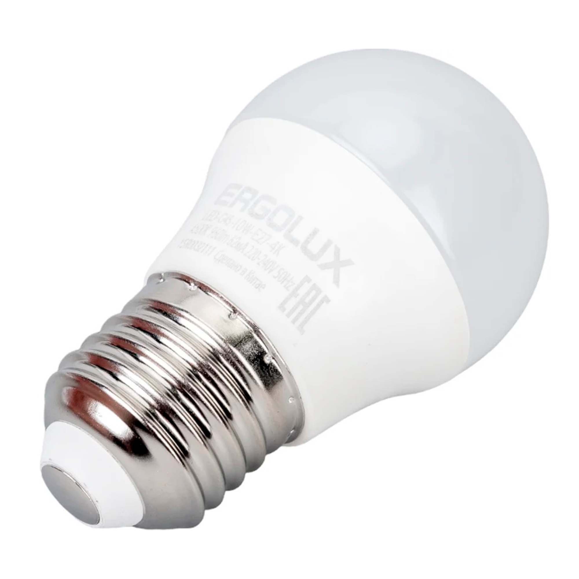 Лампа светодиодная Шар Ergolux LED-G45-10W-E27-4K 10Вт E27 4500K 220-240В ПРОМО
