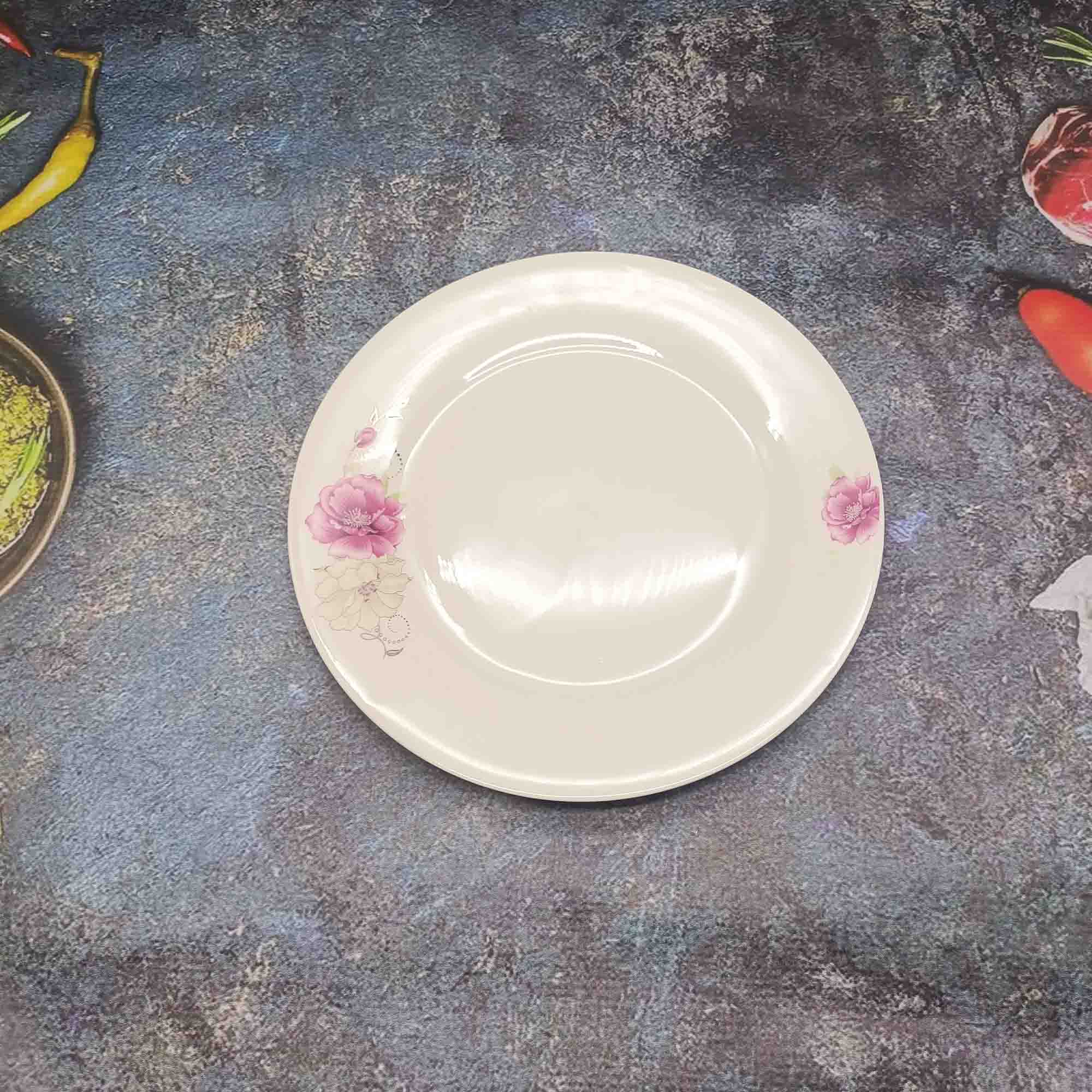 Тарелка 250мм круглая, белая с узором РД85226 шиповник