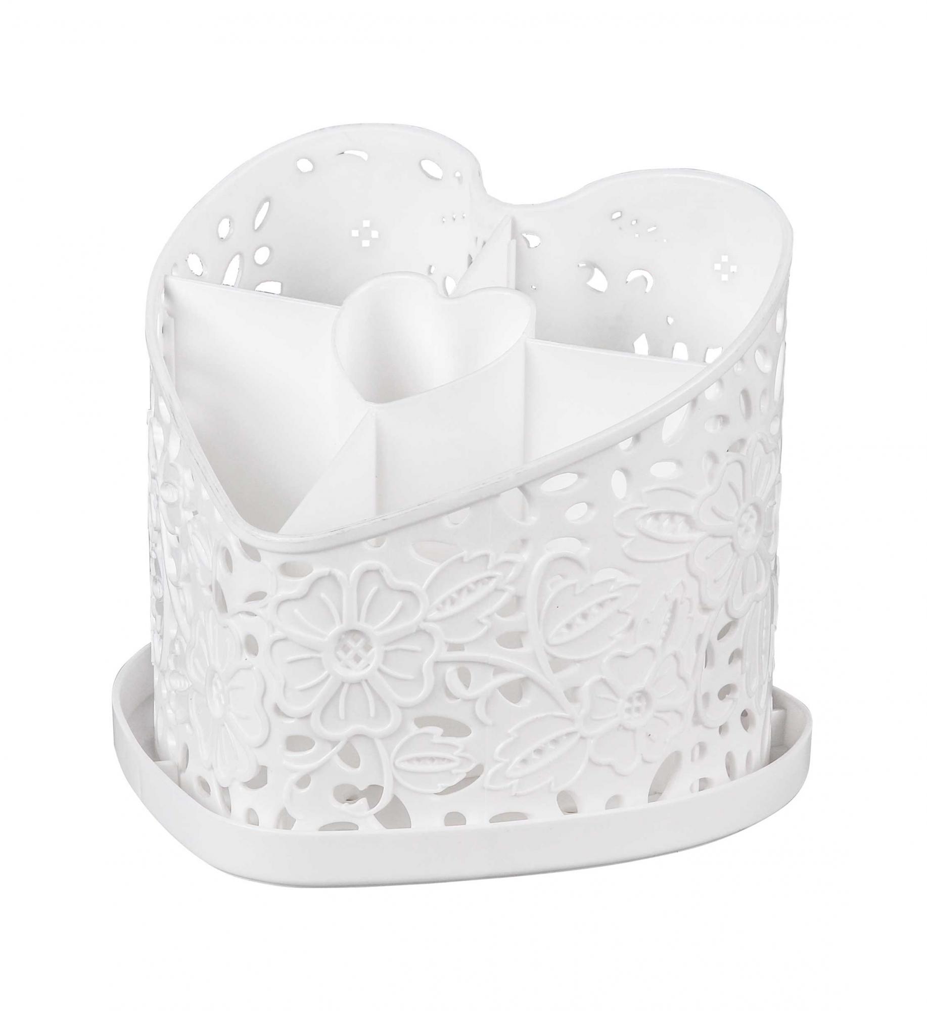 Подставка для столовых приборов 16,5х15,3сам "Сердце", пластик  белый