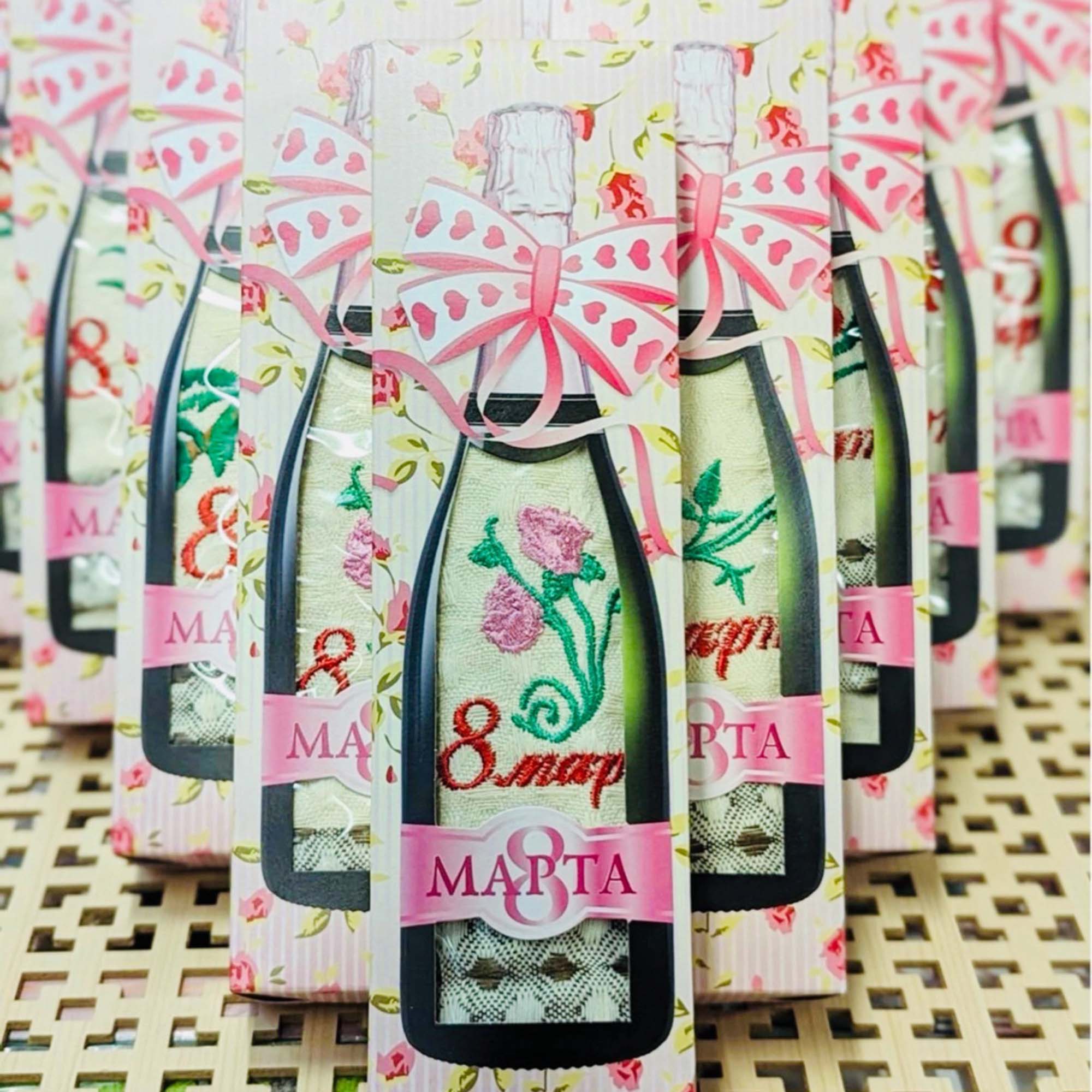 Полотенце 25х50см, 8 Марта, хлопок, в коробке (бутылка)