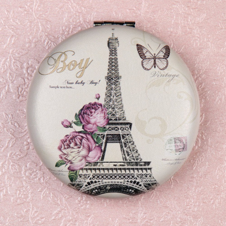 Зеркало карманное 7см GT355 кожзам, стразы микс