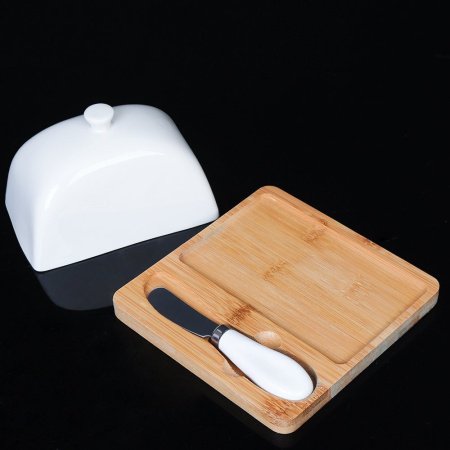 Масленка и нож JD7322 на деревянной подставке