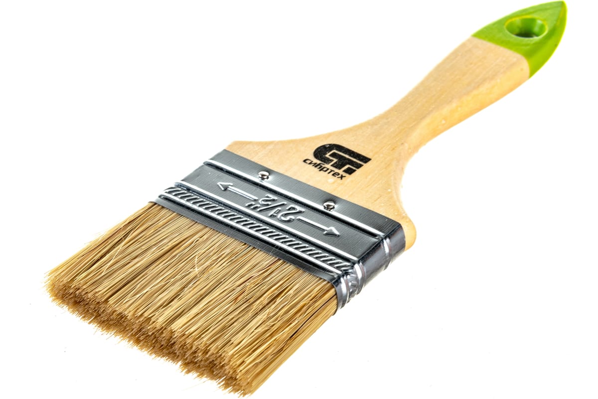 Кисть плоская 63мм, натуральная щетина, деревянная ручка, Сибртех