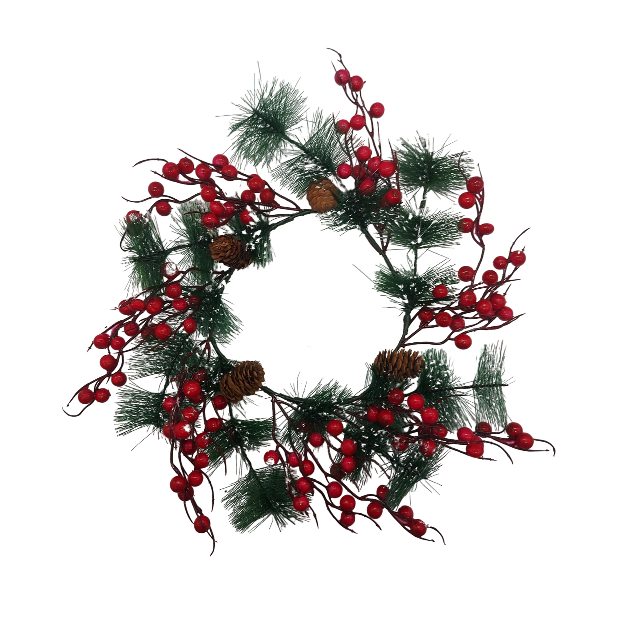Венок новогодний 40см с красными ягодами РД44846