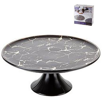 Тортовница на ножке без крышки "Черный мрамор" d=30см. h=12,5см