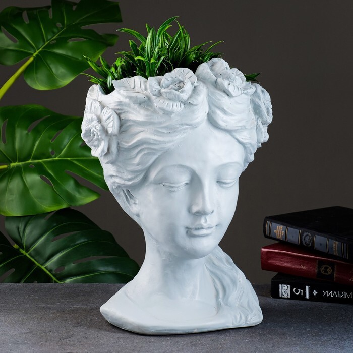 Кашпо Девушка Весна бело-золотой 33см